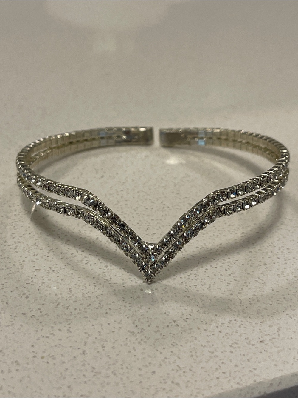 Silver Rhinestone V-Front Cuff Bracelet - Picture 4 of 5
